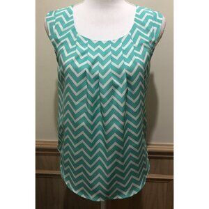 Candie’s  Sleeveless Blouse ~ Size Small  ~ White/Green ~  Keyhole Back Button
